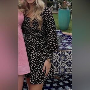 miami Black Long-Sleeve Smocked Dress